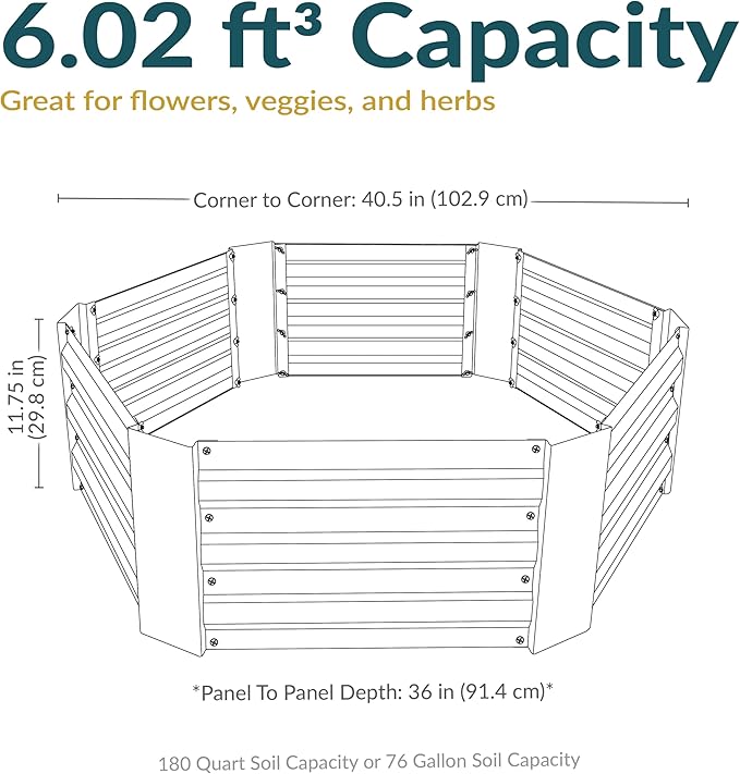 Sunnydaze 11.75" H Raised Metal Garden Bed - Galvanized Raised Garden Bed Outdoor for Vegetables and Flowers - Brown - Hexagon