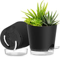 Plant Pots 8 Inch Self Watering Pots, 2 Pack Plastic Planters with Drainage Holes and Clear Saucers,Plastic Flower Pots for Indoor Out Door Plants (Black)
