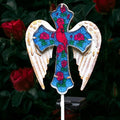 YJFWAL Cardinal Bird&Rose Cross Garden Stake Light, Solar Glass Cross for Cemetery Grave, Easter Cross Angel Wings Sympathy Memorial Gifts, Garden Lawn Yard Patio Decor