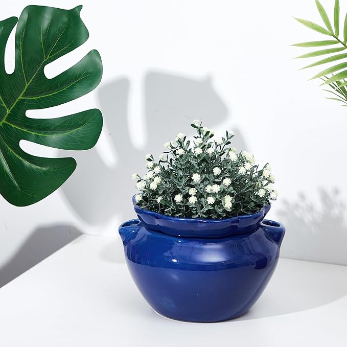 1 Sets African Violet Pots 7.5 Inch Self Watering Pot for Indoor Ceramic Self Watering Planter for Flower Lovers Ideal Plant Pot Thriving Flower Maintenance