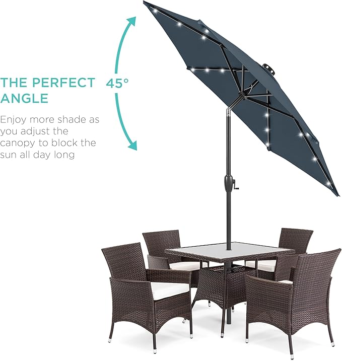 Best Choice Products 7.5ft Outdoor Solar Market Table Patio Umbrella for Deck, Pool w/Tilt, Crank, LED Lights - Slate Blue