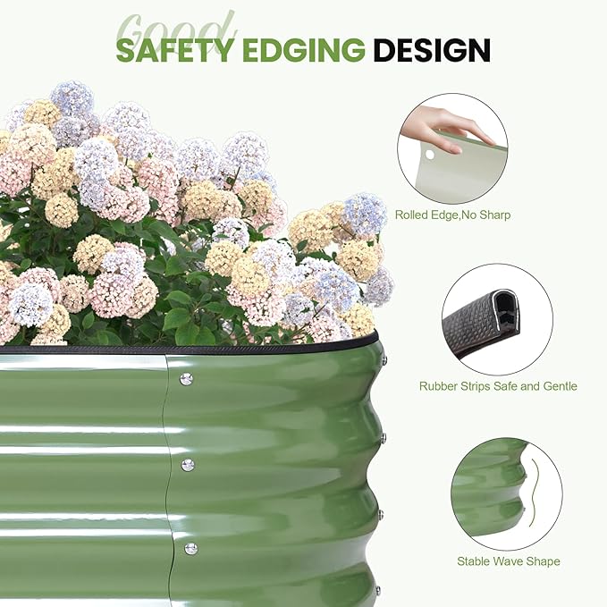 G GOOD GAIN Raised Garden Beds - 8x2x1ft Galvanized Planter Boxes Kit with Protective Tape & Gloves & Tools | Oval Metal Outdoor Raised Bed for Gardening Vegetables, Fruits, Flowers, Herbs, Oliver