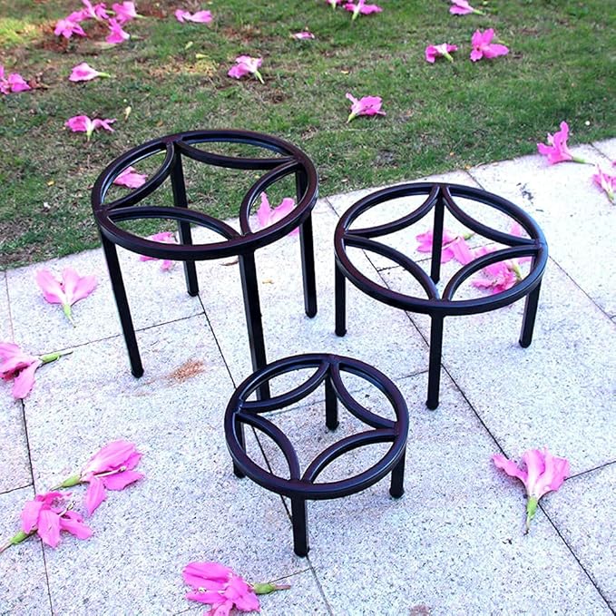 Zhongma Set of 3 Fully Assembled Metal Plant Stand for Heavy Potted Plant for Home Indoor and Outdoor, 220 LBS Capacity & Heavy Duty Construction, Sturdy Plant Riser without Installation Required