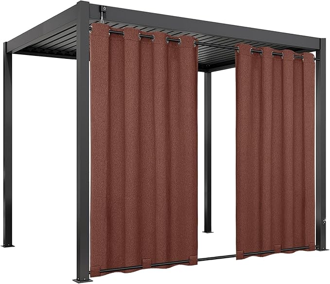 Easy-Going Linen Look Outdoor Curtains Waterproof Windproof Porch Curtains, Soft Thicken Outdoor Privacy Curtains for Patio, Gazebo, Grommet Top and Tab Bottom Drape, 1 Panel, 54x120 inch, Terra Red