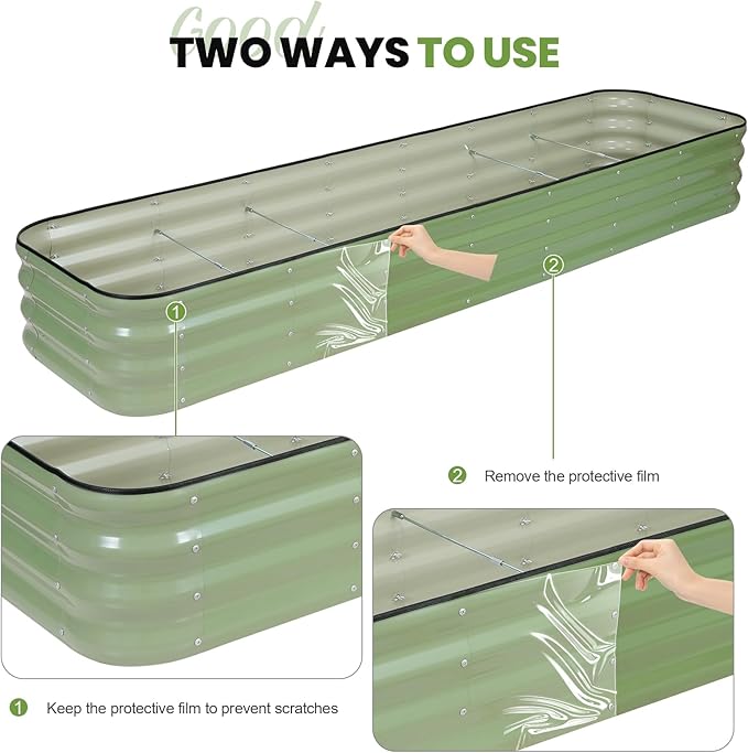 5-in-1 Adjustable Raised Garden Bed Kit | Galvanized Planter Boxes for Vegetables, Flowers | 12" Tall, Multiple Sizes (8x2x1ft, 9x1x1ft, 5x5x1ft, 6x4x1ft, 7x3x1ft) | Outdoor Metal Raised Bed, Green