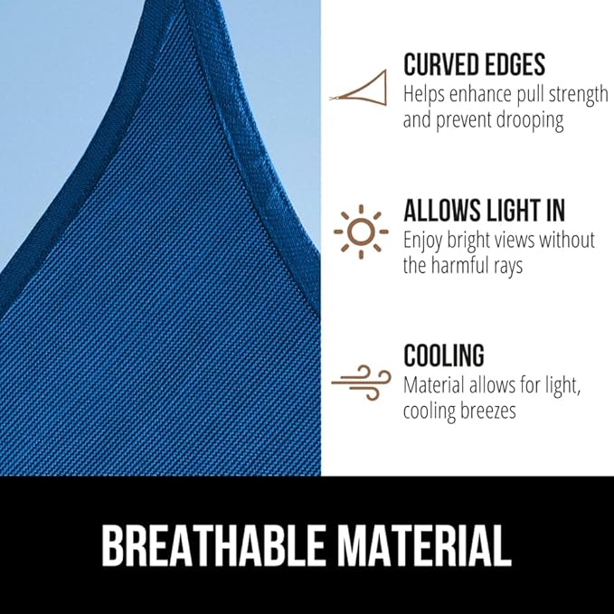 GORILLA GRIP Heavy Duty Sun Shade, UV Protection Fade Tear and Rust Resistant Rectangle Sunshade Canopy, Curved Edges Blocks Sunlight, Breathable Sail, Outdoor Patio, Lawn Garden, 16x16x16, Blue