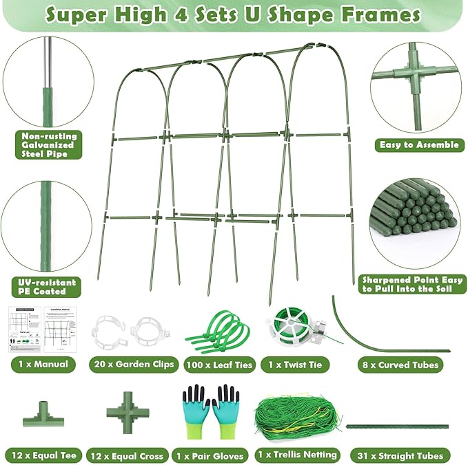 Cucumber Trellis for Raised Bed, Garden Arch Trellis for Climbing Plants Outdoor, Metal Garden Trellis for Spring Vegetables, Cucumber Trellis for Tomato, Bean, Pea, Grape, Plant