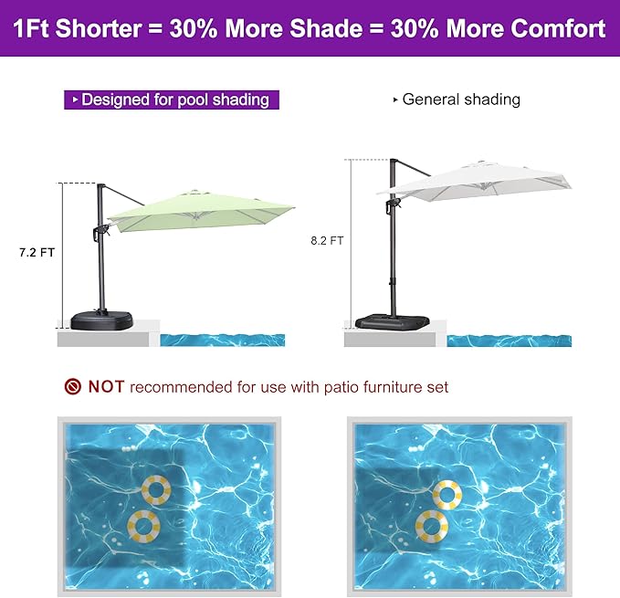 PURPLE LEAF 8' X 8' Patio Umbrella with Wheeled Base for Pool 7' High Offset Outdoor Cantilever Umbrella Swimming Pool Umbrella with 360°Rotation for Poolside Apple Green