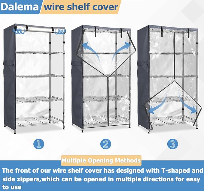 Waterproof Shelf Cover,600D Heavy Duty Dustproof Storage Wire Rack Covers,Outdoor Shelving Covers for Wire Shelves with Zipper 48''x18''x72'',Clear Front.
