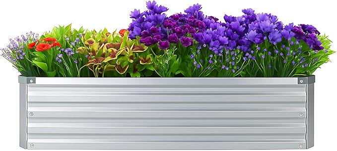 2 Pack 4x2x1FT Galvanized Raised Garden Bed Kit, Outdoor Metal Planter Box for Vegetables, Bottomless Rectangular Gardening Bed with Support Rods, Tool-Free Assembly, Silver
