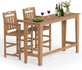 Ciokea 3 Pcs Outdoor Bar Height Table Set, 60" Extra Long Rectangle High Top Table and 2 Oversized Adirondack Chairs Set, Heavy-Duty All-Weather HDPE Patio Bar Set for Backyard Balcony Deck, Teak
