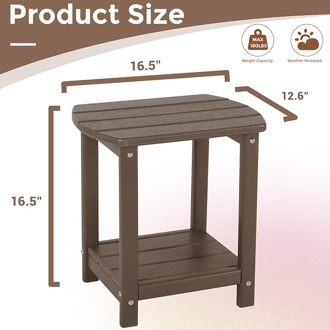 Adirondack Square Outdoor Side Table,2-Tier Storage Patio Side Table, HDPE End Tables for Backyard Pool Porch Garden Lawn