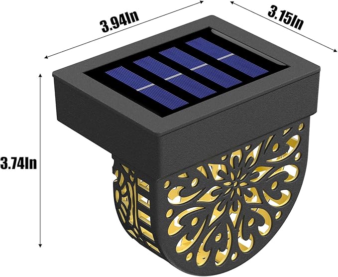 6 Pack Solar Fence Lights Outdoor Wall Lights Plastic Solar Powered Deck Step Stair Lights Mandala Theme Waterproof Fence Solar Light for Garden Post Patio Yard Decor, Gardening Gifts for Women Mom