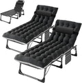 ABORON 2PK Oversized Chaise Lounge Chair,5 Positions Padded Outdoor Tanning Chair,Heavy Duty Portable Chair for Sunbathing Patio Pool Lawn Deck Poolside,Support up to 440 Lbs, Deep Black-2 Set