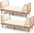 Tangkula Patio Rattan Daybed Set of 2, Boho Outdoor Wicker Lounge Sofa with Seat & Back Cushions, 2-Seat Bench Sun Lounger Chair with Robust Metal Legs for Deck, Backyard, Porch, Poolside (Off White)