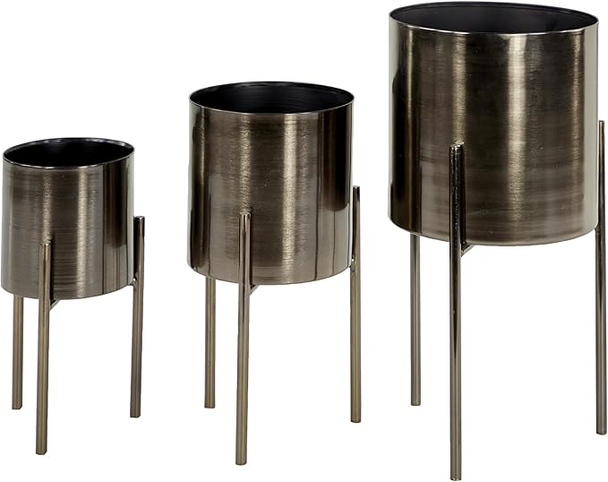 Deco 79 Metal Indoor Outdoor Planter Large Planter Pot with Removable Stand, Set of 3 Planters 18", 14", 12"H, Black