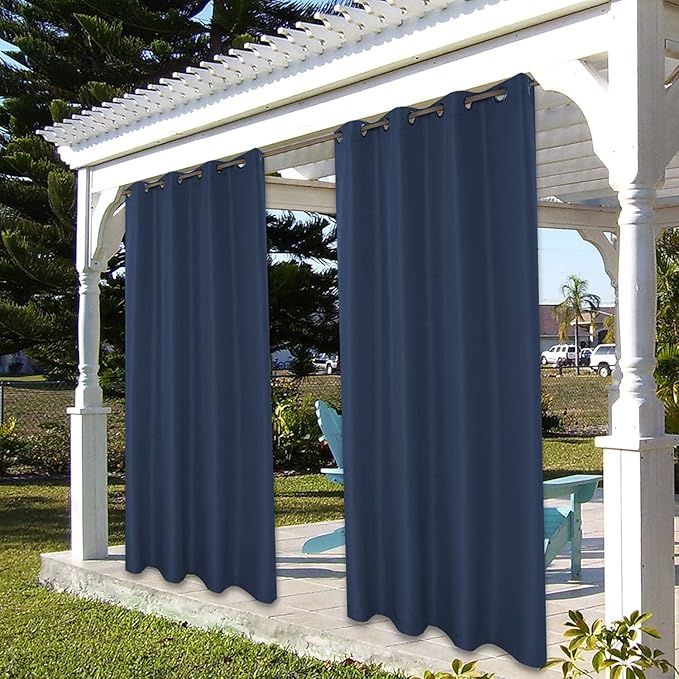 BONZER Outdoor Curtains for Patio Waterproof Thick Privacy Grommet Light Filtering Outside Curtains for Porch Pergola Gazebo Deck, 1 Panel, 54W x 120L inch, Navy