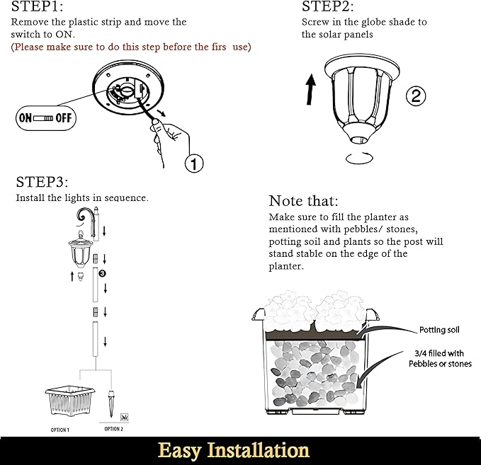Solar Lamp Post Light with Planter, Outdoor Solar Lights with Crackle Glass, Matte Black Outdoor Flower Pots, 2 in 1 Solar Post Lights Waterproof for Porch Garden Patio