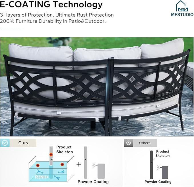 MFSTUDIO Patio Furniture Set, 8 Seats Half-Moon Curved Outdoor Sectional Sofa Conversation Set, Woven Rattan Patio Couch with 2 Wood-Like Round Coffee Table