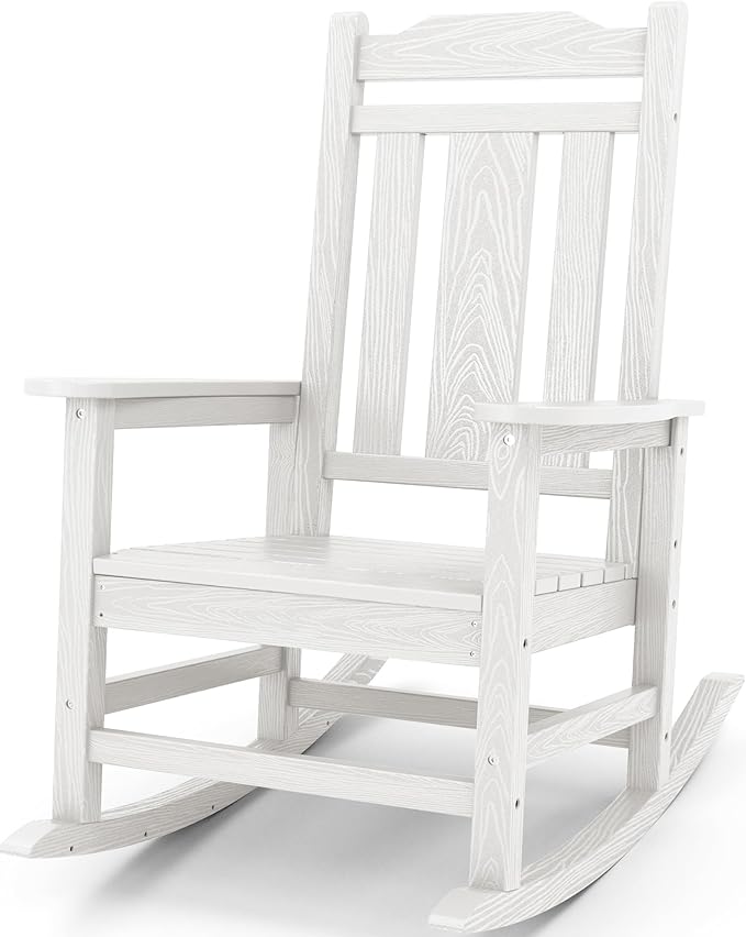 SERWALL Oversized Rocking Chair Outdoor, HDPE Outdoor Rocking Chair, White