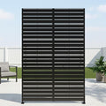 Casaphoria Metal Privacy Screen Outdoor, 72" H x 47" W Freestanding Decorative Privacy Screen for Patio Deck Balcony Garden with Stable Base, Louvered Black