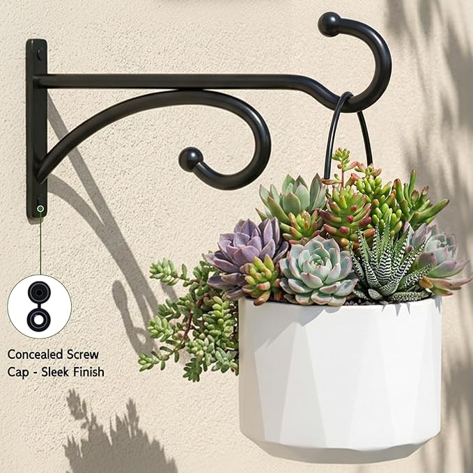 2Pack 6 Inch Plant Hangers for Hanging Baskets, Hanger for Indoor and Outdoor Plant Pots Holder, Wall Hook for Planters, Flower Basket, Wind Chimes, Lantern, Light, Bird Feeder, Home Décor-White