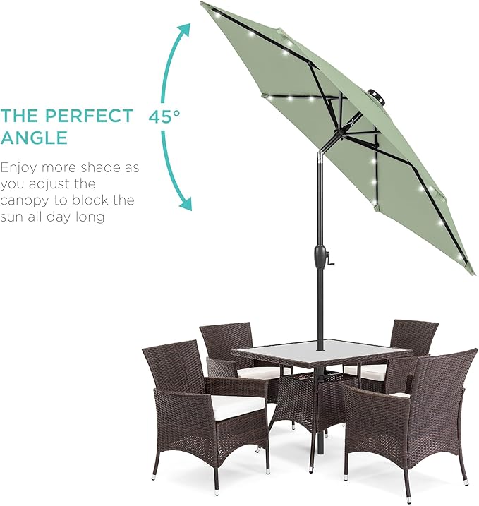 Best Choice Products 7.5ft Outdoor Solar Market Table Patio Umbrella for Deck, Pool w/Tilt, Crank, LED Lights - Sage Green