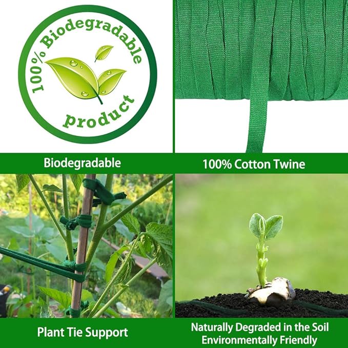 Plant Ties, 164 Feet 8mm Green Garden Twine Soft Garden String Stretchy Tree Supports Biodegradable for Tomato Plants, Climbing Roses and Vines Organizing