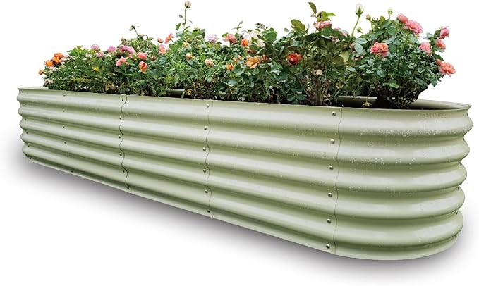 Gardmax Galvanized Raised Garden Bed, Lightweight Planter Boxes Outdoor with Easy Assembly, Large Garden Bed for Vegetables, Fruits, Flower Milk White 8FT