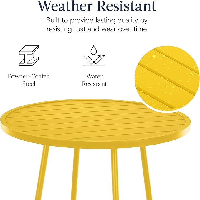 Best Choice Products 3-Piece Patio Dining Set, Bar Height, Outdoor Bistro Set, Outdoor Round Bar Table w/ 2 Bar Stools, Steel - Yellow