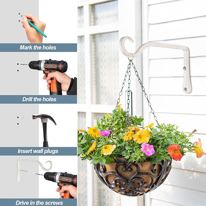 BOLITE Plant Hangers, 6 Inch Hanging Plant Brackets Outdoor Indoor, Wall Hooks for Hummingbird Feeders, Bird Feeders, Planters, Lanterns, Wind Chimes, Home Decor, 2 Pack, White, Gifts for Women Men