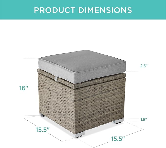 Best Choice Products Set of 2 Wicker Ottomans, Multipurpose Outdoor Furniture for Patio, Backyard, Additional Seating, Footrest, Side Table w/Storage, Removable Cushions - Cement Gray/Taupe
