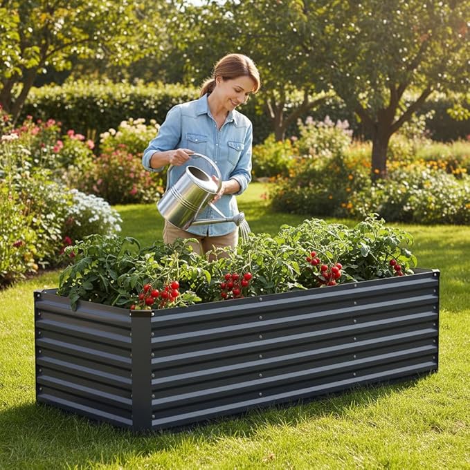 INNO STAGE 8x3x2ft Galvanized Raised Garden Bed, Raised Garden Bed Kit-Metal Planter Box Outdoor, Planting for Vegetables, Fruits, Herbs, Flowers, Grey