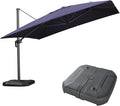 PURPLE LEAF 11.5' X 11.5' Telescopic Patio Umbrella with Base Included Lifting Cantilever Offset Square Large Umbrella for Pool Outdoor Patio Deck Garden Navy