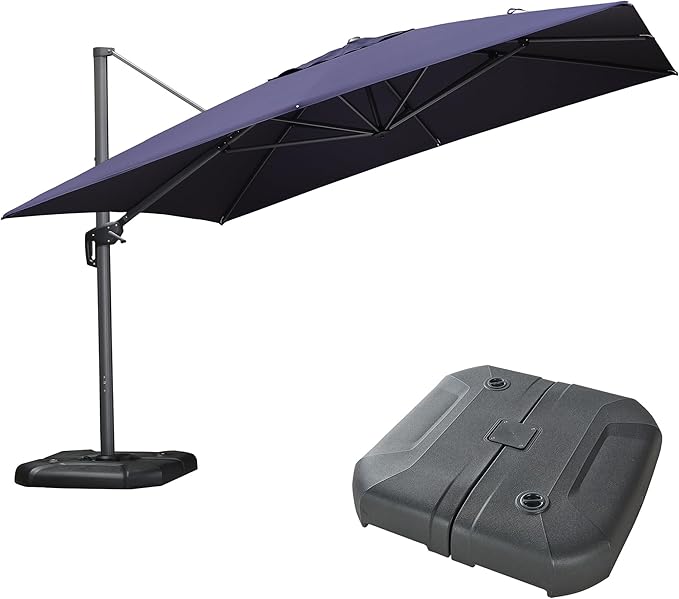 PURPLE LEAF 11.5' X 11.5' Telescopic Patio Umbrella with Base Included Lifting Cantilever Offset Square Large Umbrella for Pool Outdoor Patio Deck Garden Navy