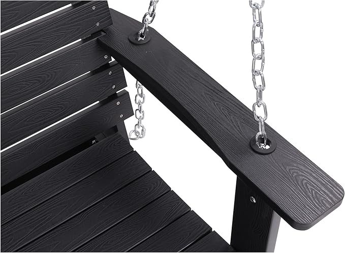 Poly Lumber 2-Seat Porch Swing, HIPS 4.5-Feet Bench Swing with Foldable Cup Holders,18/8 Stainless Steel Hardware, High Backrest and Deep Contoured Seat (Carbon Black, 4.5-feet)