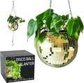 SCANDINORDICA Disco Ball Planter – Disco Ball Plant Hanger, Mirror Disco Planter with Chain, Macrame Hanger, Acrylic Stand and Insert Pot, Hanging Planter | Disco Ball Decor – 20 cm (8“) Gold
