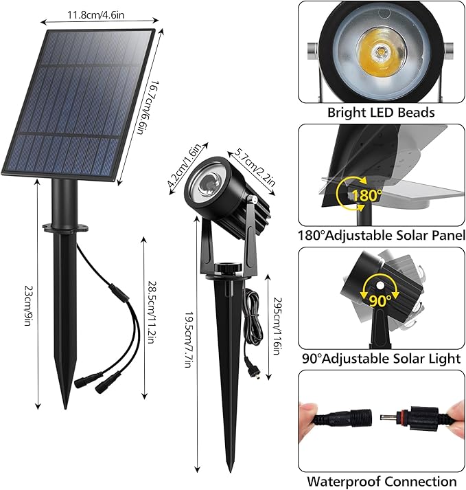 T-SUN Green Solar Spotlights, 2-in-1 Outdoor Waterproof Solar Landscape Spotlights for Garden, Yard, Halloween, Christmas Decor(Green)