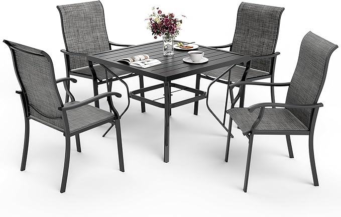 Pamapic 5-Piece Outdoor Dining Set, Patio Dining Set for 4, All-Weather Outdoor Patio Set with 4 Regular Chairs for Garden, Poolside, Deck，Gray