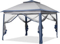 GDY 11x11 Pop Up Canopy Tent, Outdoor Canopy with Netting, Outdoor Gazebo for Backyard, Tent with Handbag, Blue.
