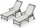 LUE BONA Chaise Lounge Chair Outdoor Set of 2, HDPS and HDPE Wicker Chaise Lounger with 5 Positions, Pool Lounge Chairs with Wheels and Adjustable Backrest for Patio, Poolside, Deck, Backyard