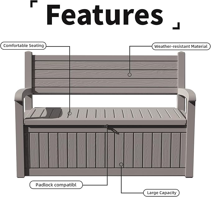 DRATO 75 Gallon Storage Bench Deck Box Outdoor Indoor,Lockable Durable All-Weather Seating with Hidden Storage,Deck Storage for Garden, Pool, Patio