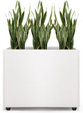 Planter Box Rectangular Block - 16×12×12IN Galvanized Steel Metal Long Box Planter Easy Installation Modern Outdoor Tall Planters All-Weather Use with Drainage Holes for Patio/Porch(White)