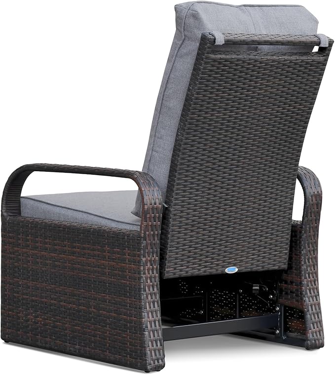 ATR ART TO REAL Outdoor Wicker Recliner Chair with 5.5'' Cushions, Automatic Adjustable Patio Chaise Lounge Chairs, Aluminum Frame Reclining Chair, UV Resistant, Rustless (Grey)