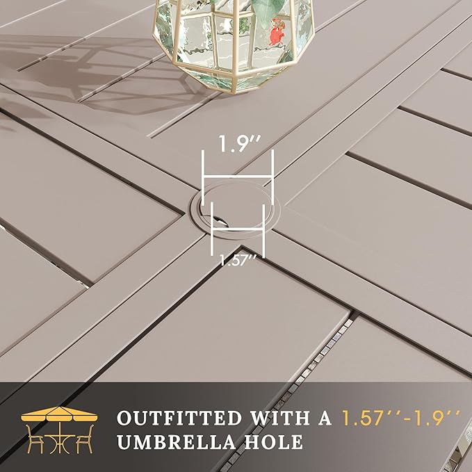 VICLLAX Round Patio Table with Adjustable Umbrella Hole for 6, All Weather Metal Outdoor Dining Table for Lawn Garden, 50" Outdoor Coffee Table, Cream Color Frame