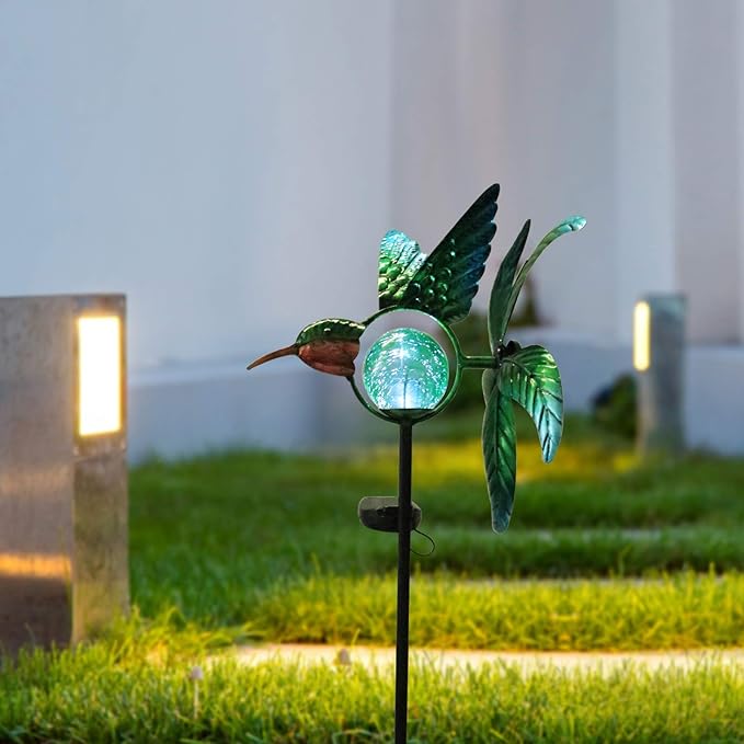 Afirst Solar Hummingbird Wind Spinner, Metal Kinetic Garden Stake Lights Wind Spinners, Outdoor Lights Lawn and Garden Décor