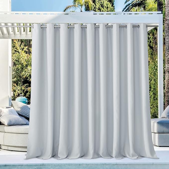NICETOWN Large Outdoor Curtain for Cabana Waterproof, Rust-Proof Grommet Top Room Darkening Patio Door Panel Heavy Weight Keep Privacy for Party/Terrace, Greyish White, 1 Panel, W140 x L84
