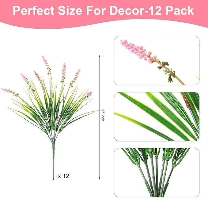 Artificial Faux Plants Outdoor Spring Decorations, Summer Fake Monkey Grass for Outside Porch, No Fade Outdoor Realistic Greenery Plant, UV Resistant Artificial Shrubs for Courtyard Window Garden