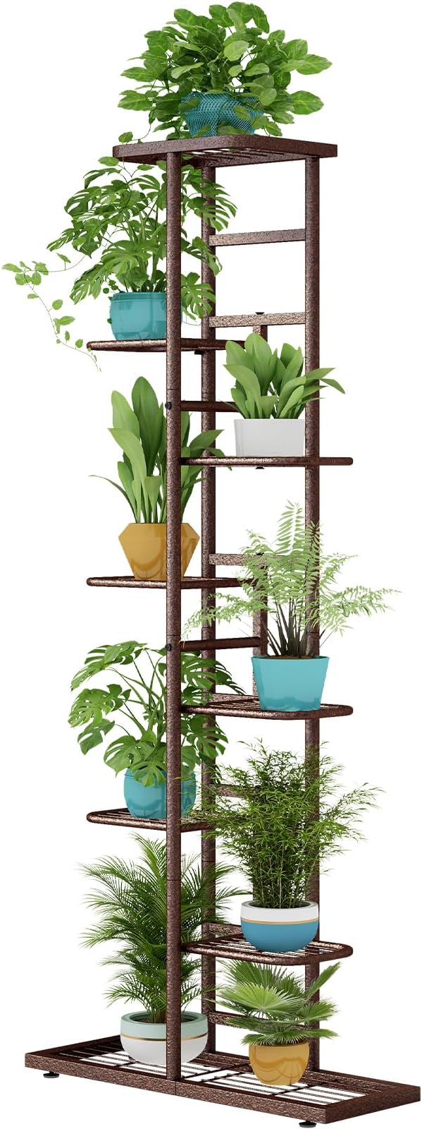 LINZINAR Plant Stand Indoor Outdoor Metal 8 Tier 9 Potted Multiple Flower Pot Holder Shelf Planter Display Shelving Unit for Patio Garden Corner Balcony Living Room