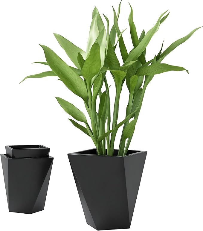 Outsunny Set of 3 Tall Planters, 18", 15.25", 11.75", MgO Indoor Outdoor Planters with Drainage Holes, Stackable Flower Pots for Garden, Patio, Balcony, Front Door, Black